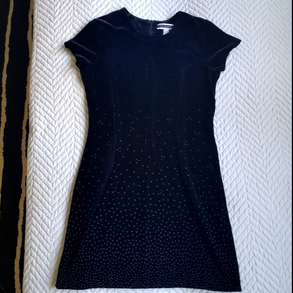 Black Velvet Cute Mid Dress Beading 10 Vintage